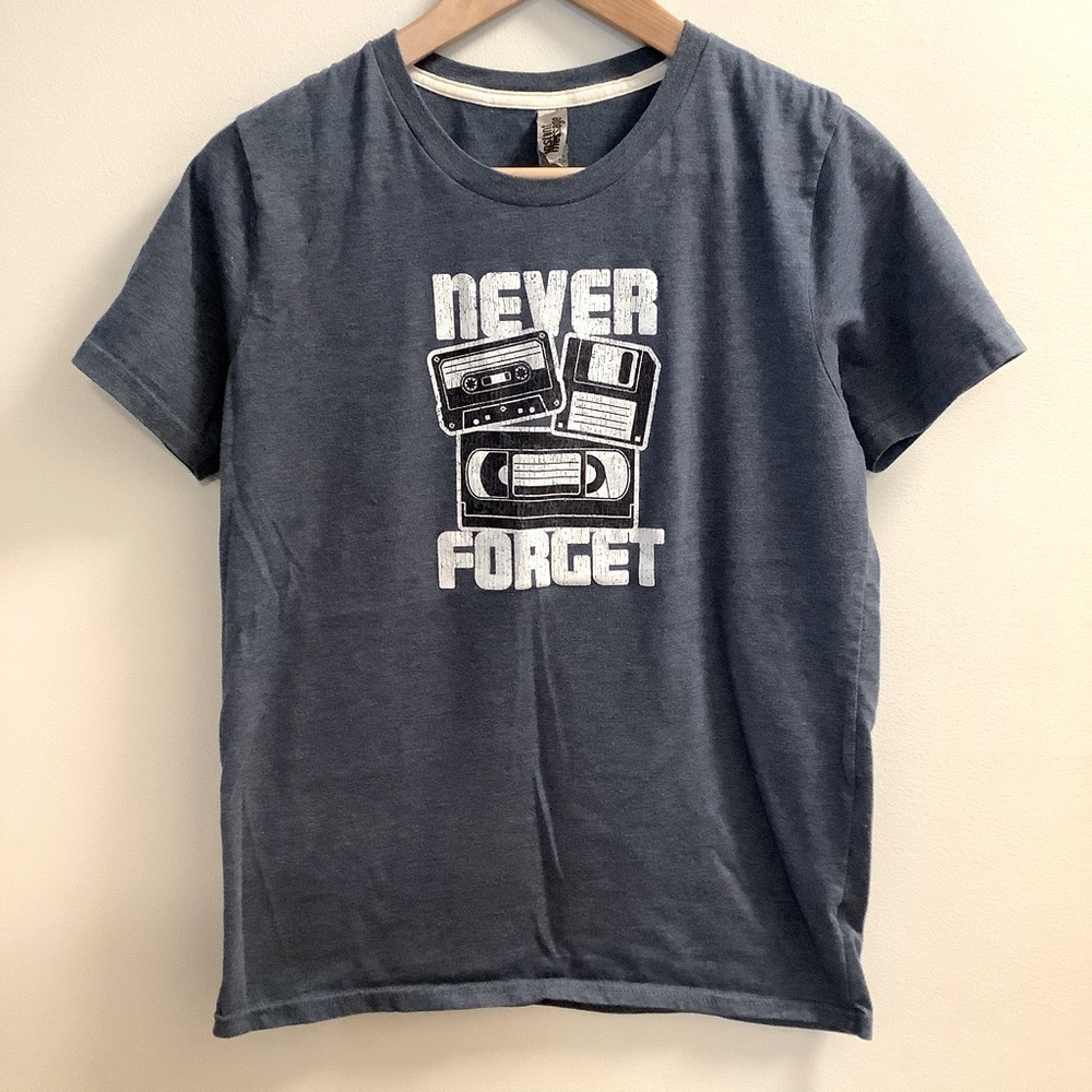 Retro VHS, Tape, and disk T-shirt. Size XL